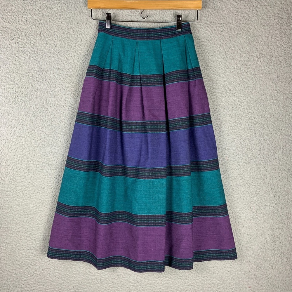 Vtg 60s Prophecy Petites Skirt XS 100% Worsted Wool Woven Stripe‎ Pleats USA